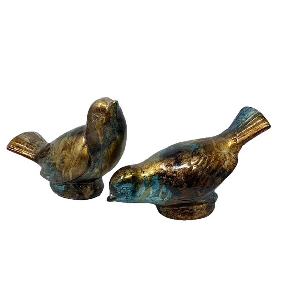 Set Of 2 Turquoise Blue And Gold Metallic Ceramic Bird Figurines Kirklands - Picture 11 of 11